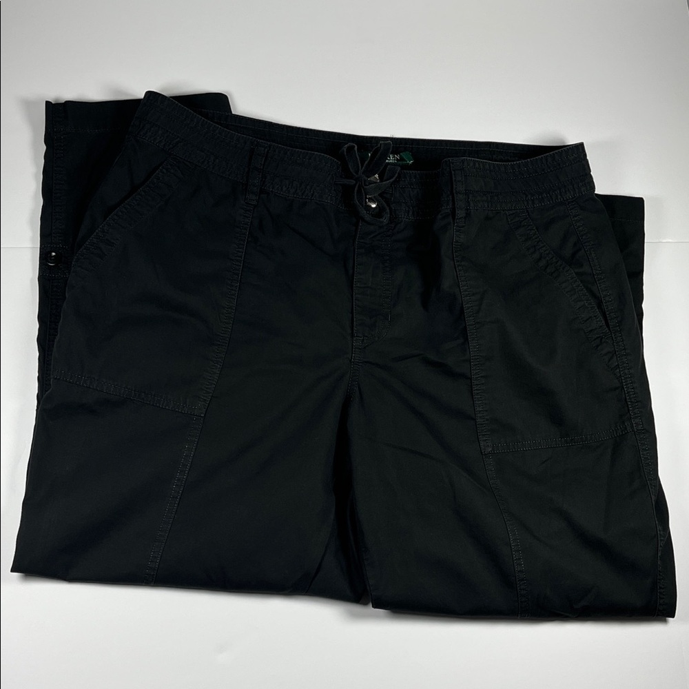 Ralph Lauren Women’s  Black Casual Pants W/ Button Roll Up Option Cotton Sz 16W